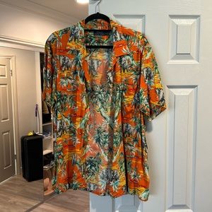 Large Polo Ralph Lauren Short Sleeve Button Shirt Orange with Elephants